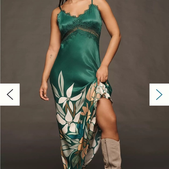 Chic Green Floral Slip Dress - Picture 3 of 4